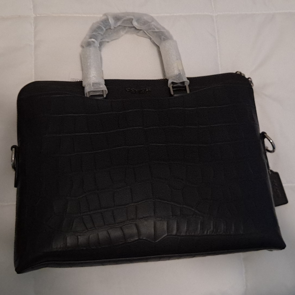 Coach Black leather croc embossed laptop bag MSRP $498